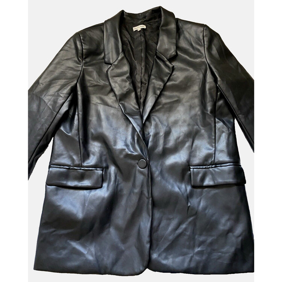 Aaron & Amber Womens Vegan Leather Blazer Large Black  Hipster 70's Sports Coat - Picture 4 of 13